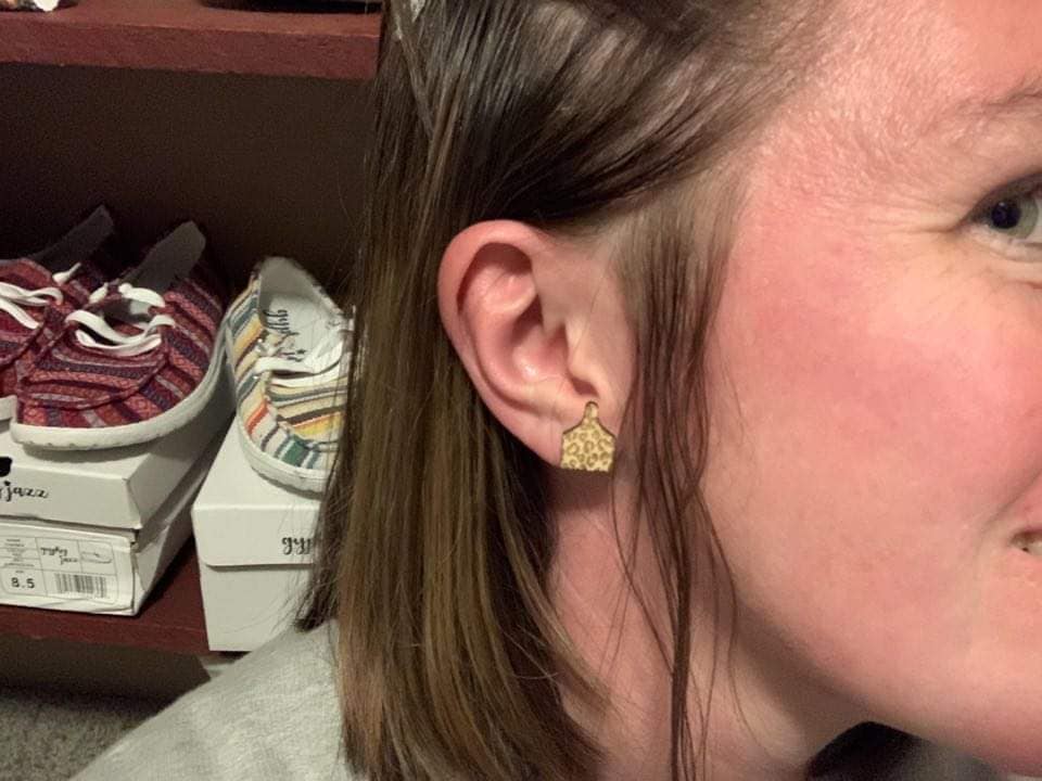 Leopard Cattle Tag Stud Earrings
