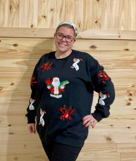 Sequin Cajun Santa Gifts Sweater