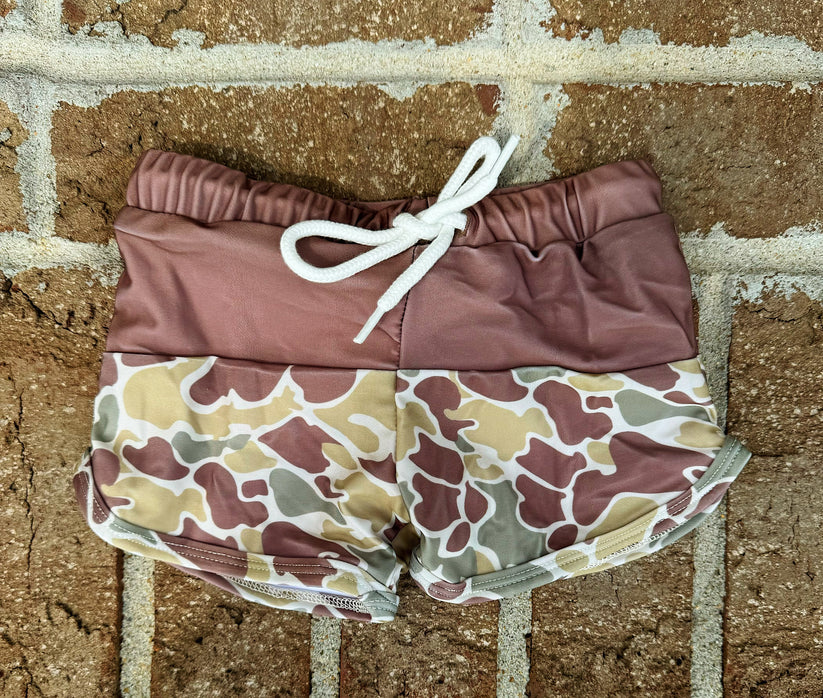 Old School Camo Swim Trunks