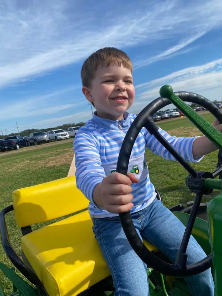 Blue stripe tractor pullover