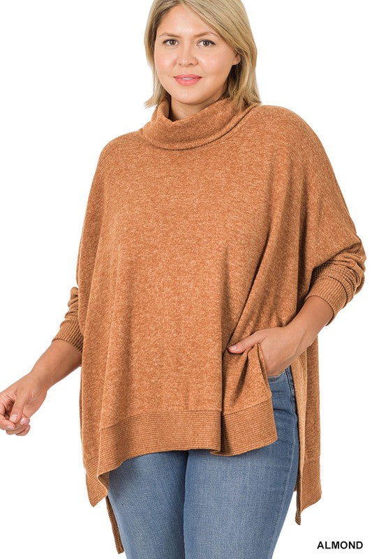 Brushed Melange cowl neck poncho sweater