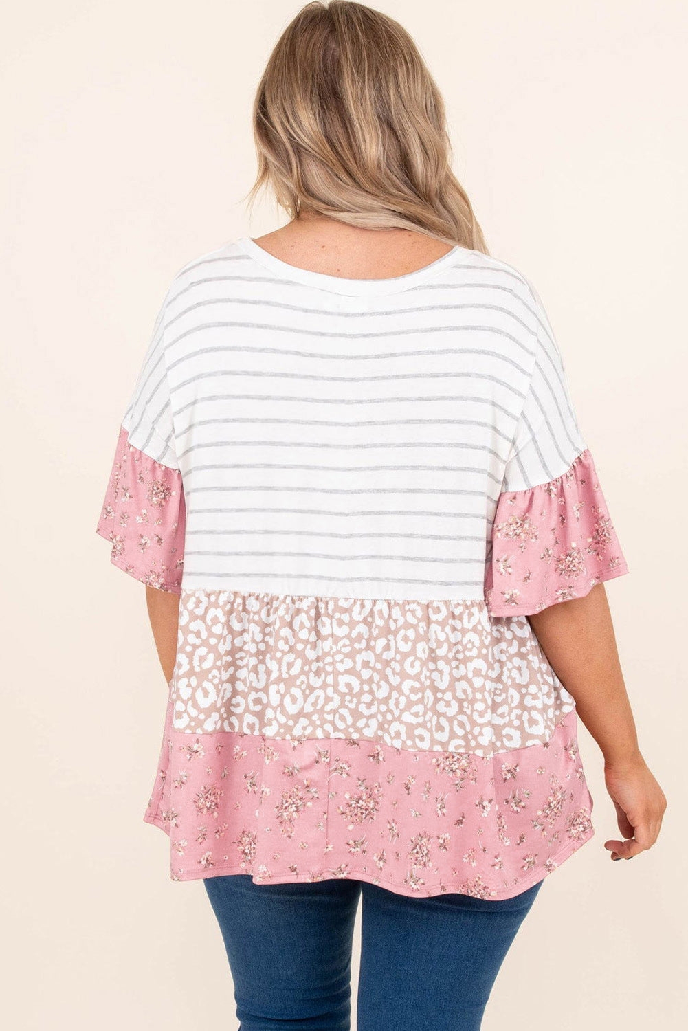 Pink Striped Leopard Floral Top