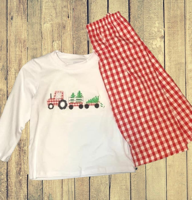 Christmas tractor long sleeve/pants set