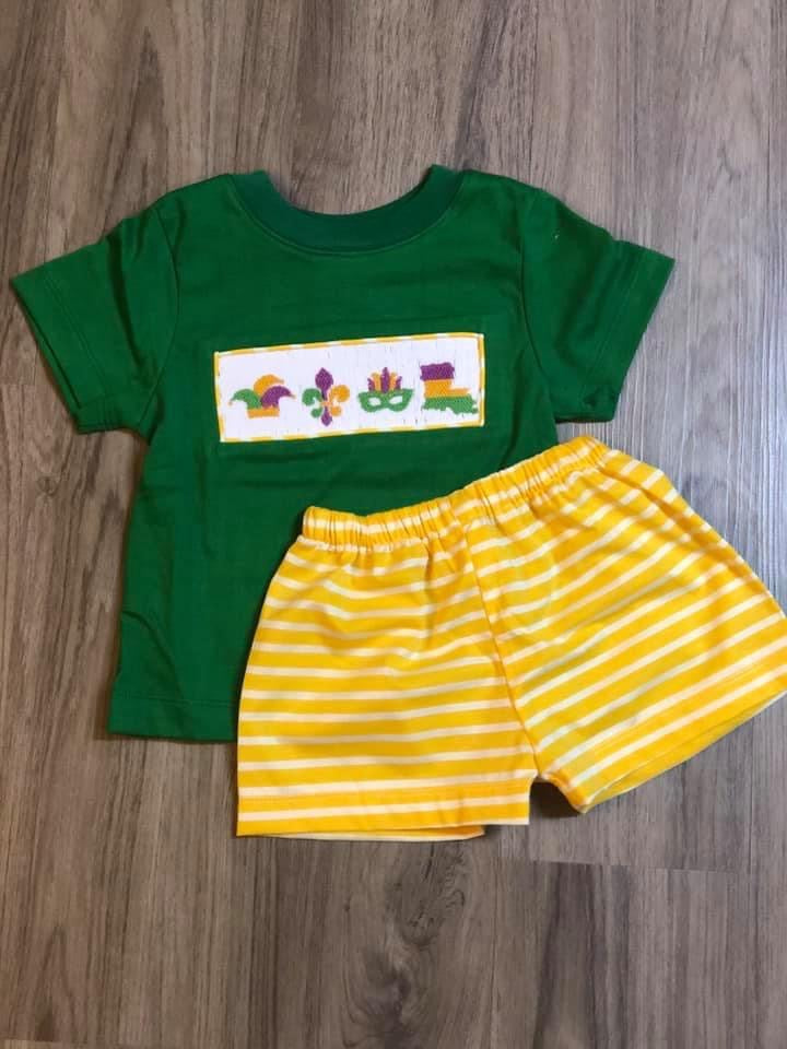 Smocked Louisiana Mardi Gras Set