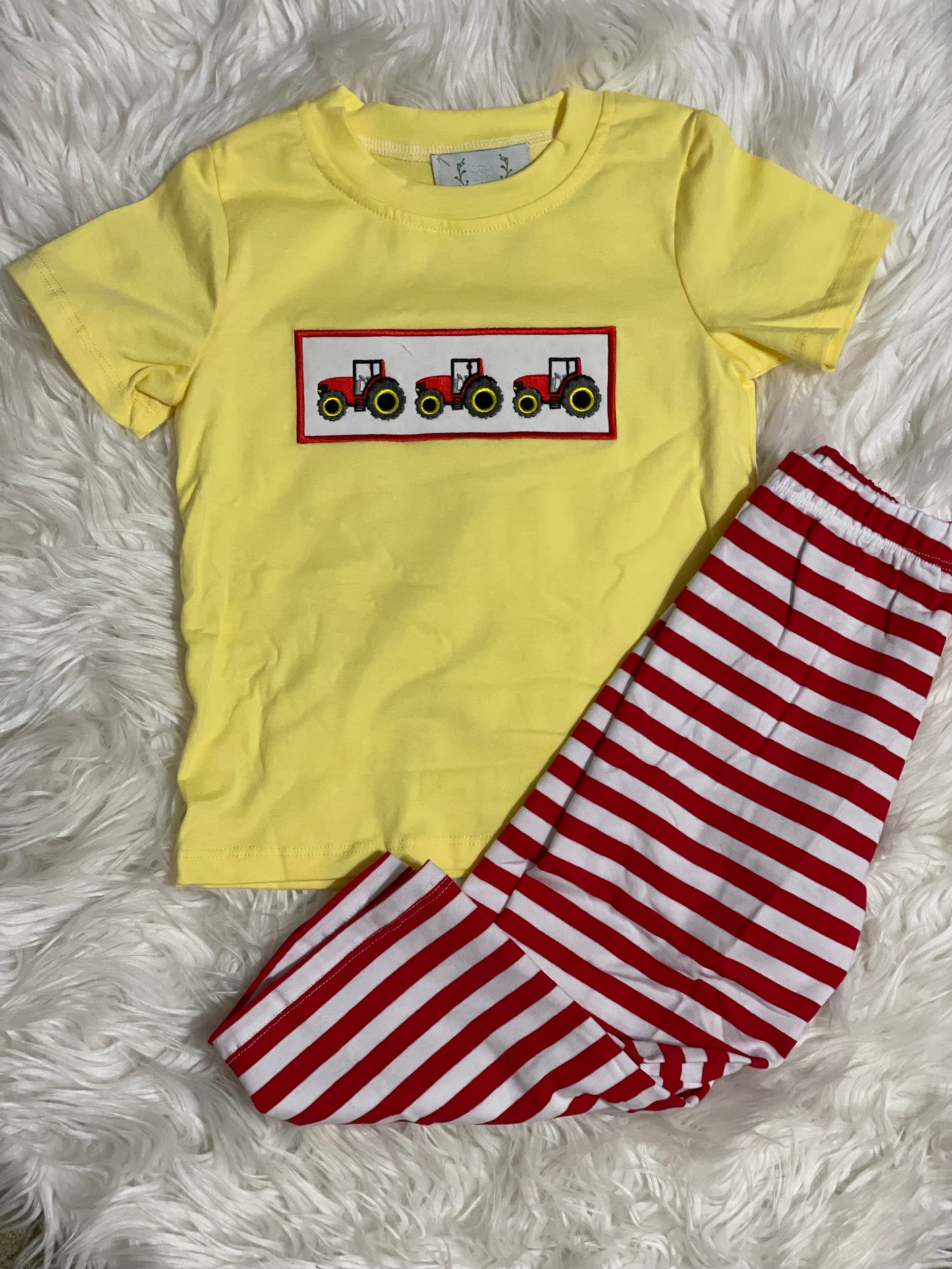 Red tractor trio pants set