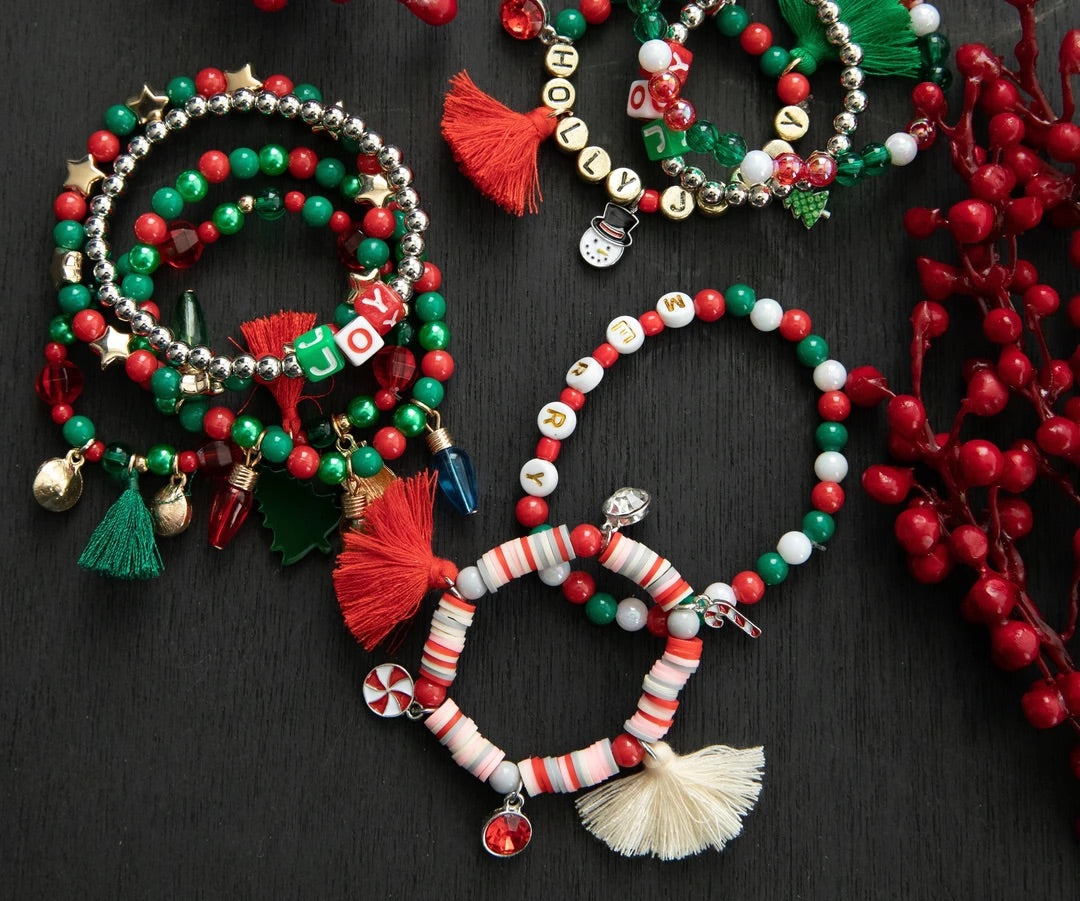 Christmas Bead Kit Milk Bottle Gold Alpha Beads and Red and Green Beads