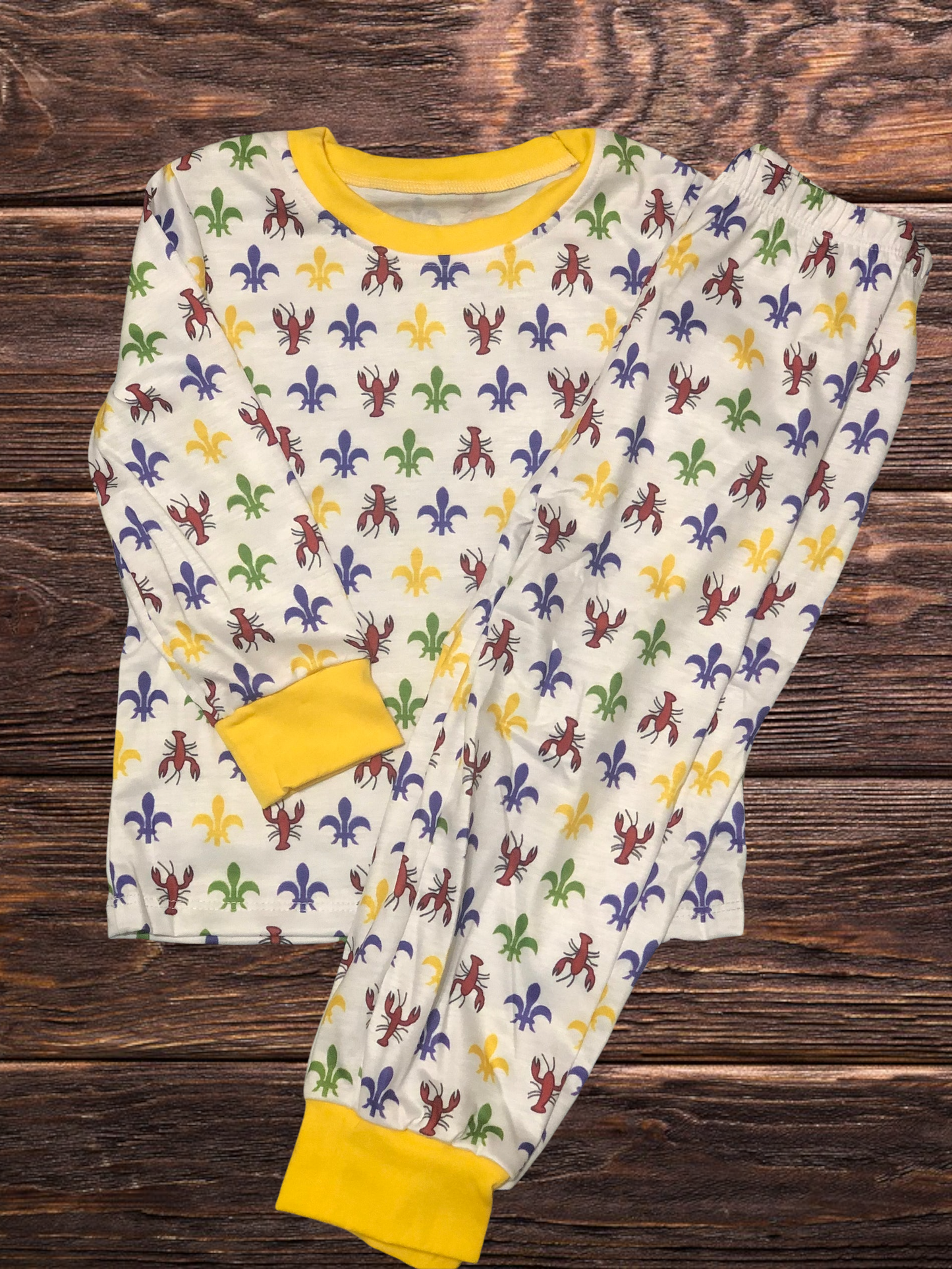 Mardi Gras crawfish/fleur de lis pajamas