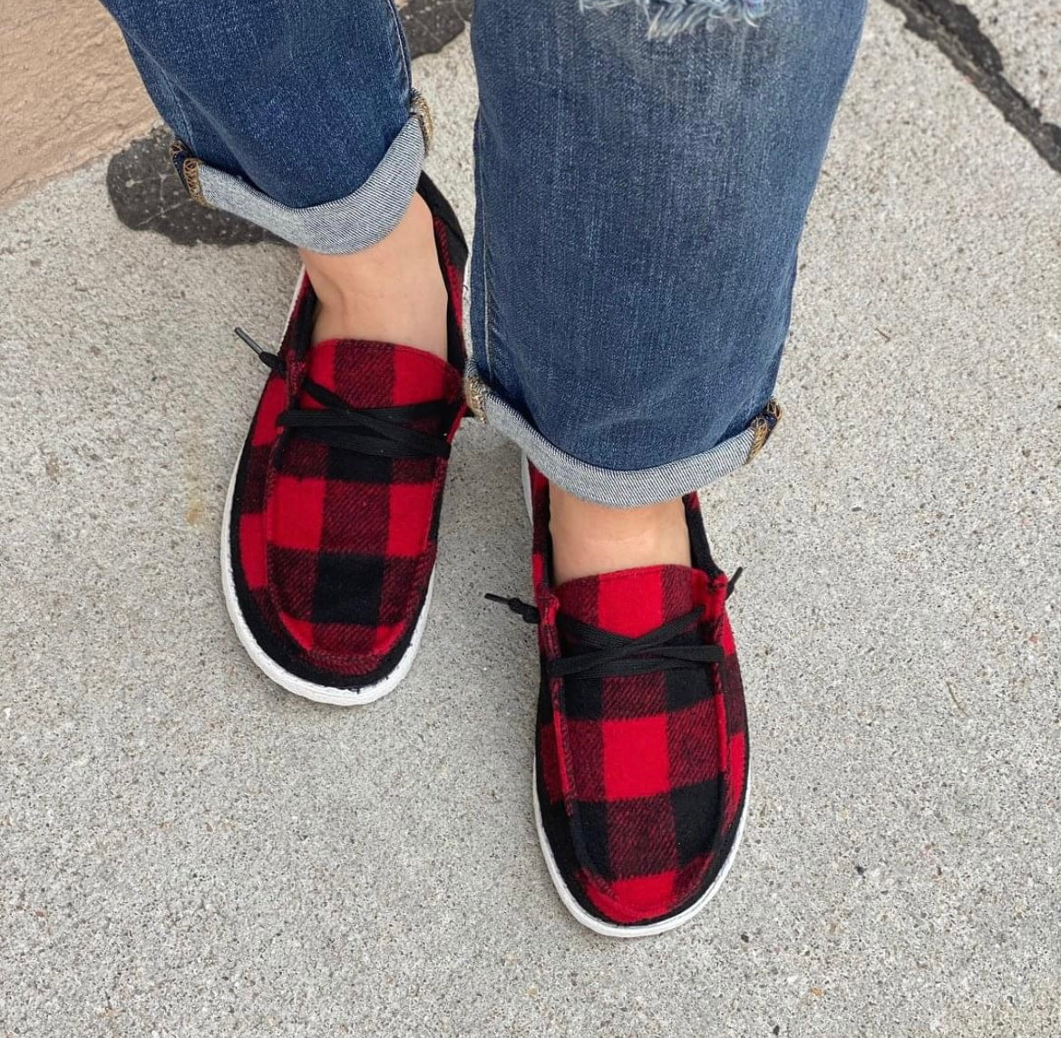 Ladies Gypsy Jazz Prima Shoes - Red Buffalo Plaid