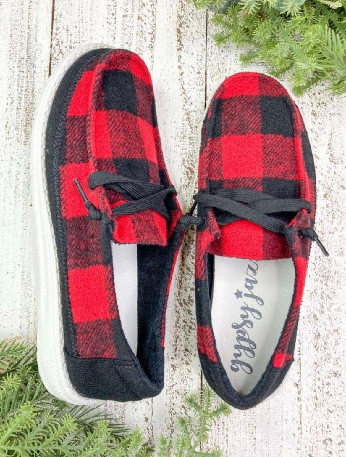 Ladies Gypsy Jazz Prima Shoes - Red Buffalo Plaid