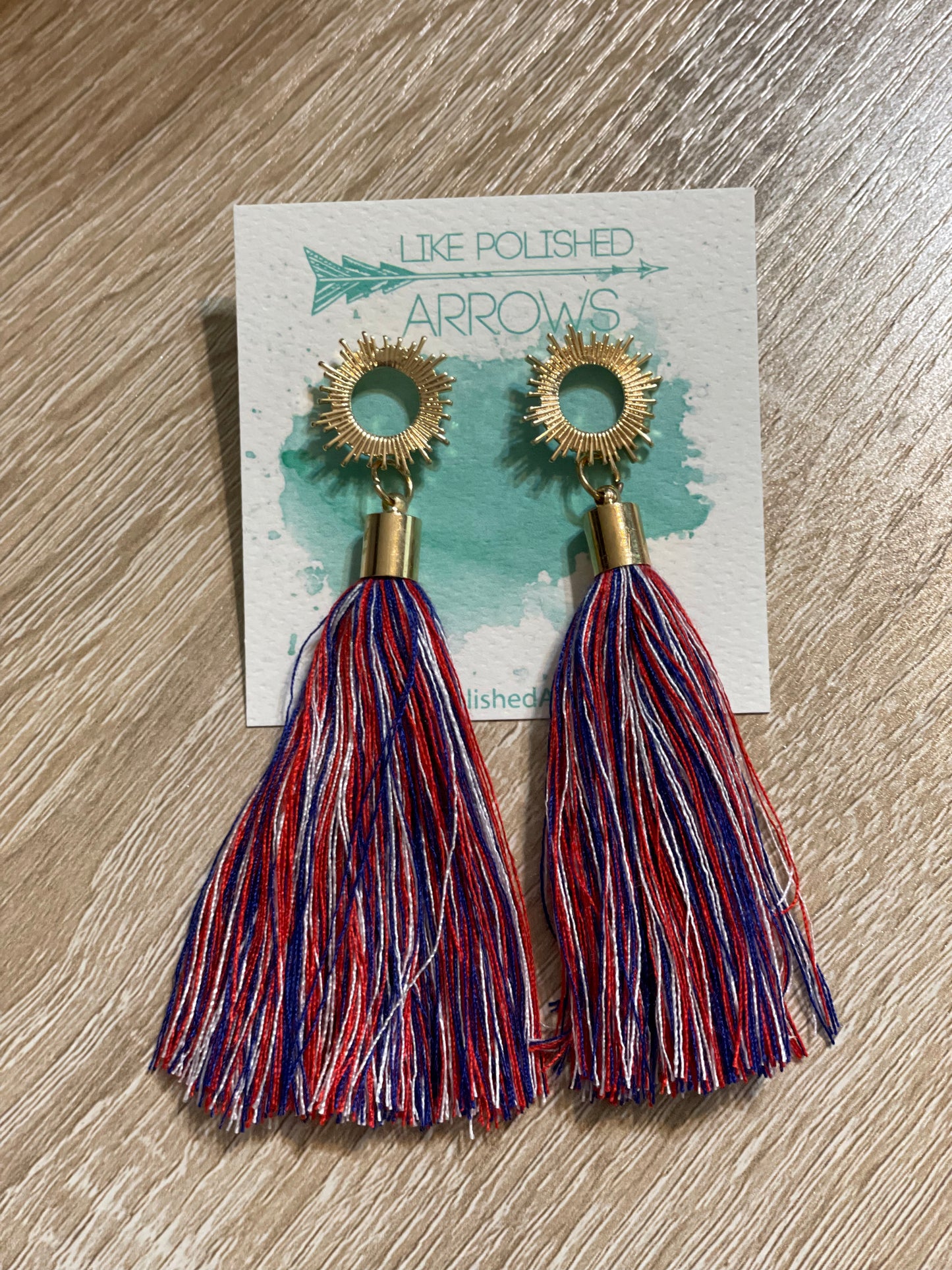 Red, white, & blue tassel earrings