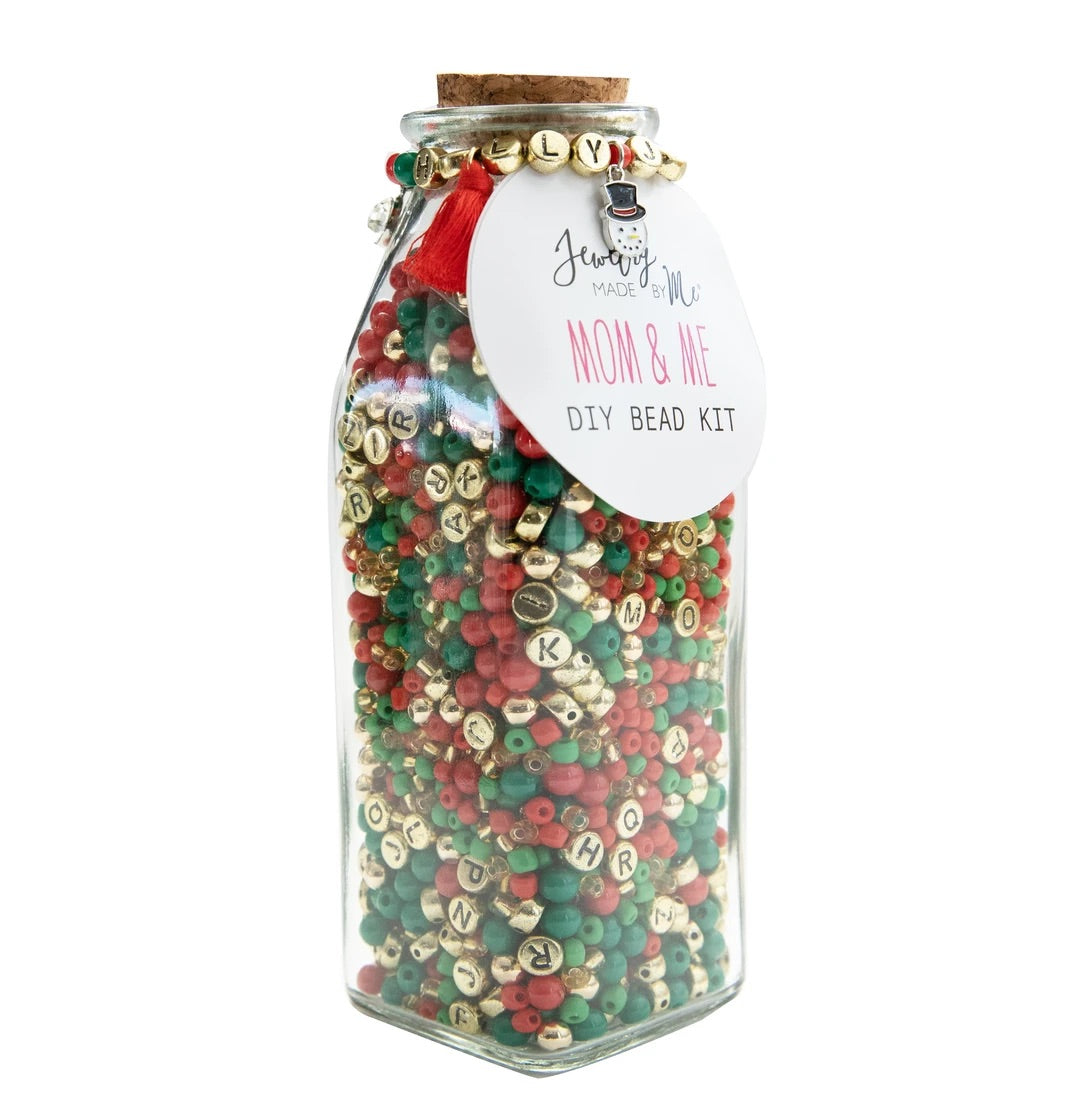 Christmas Bead Kit Milk Bottle Gold Alpha Beads and Red and Green Beads