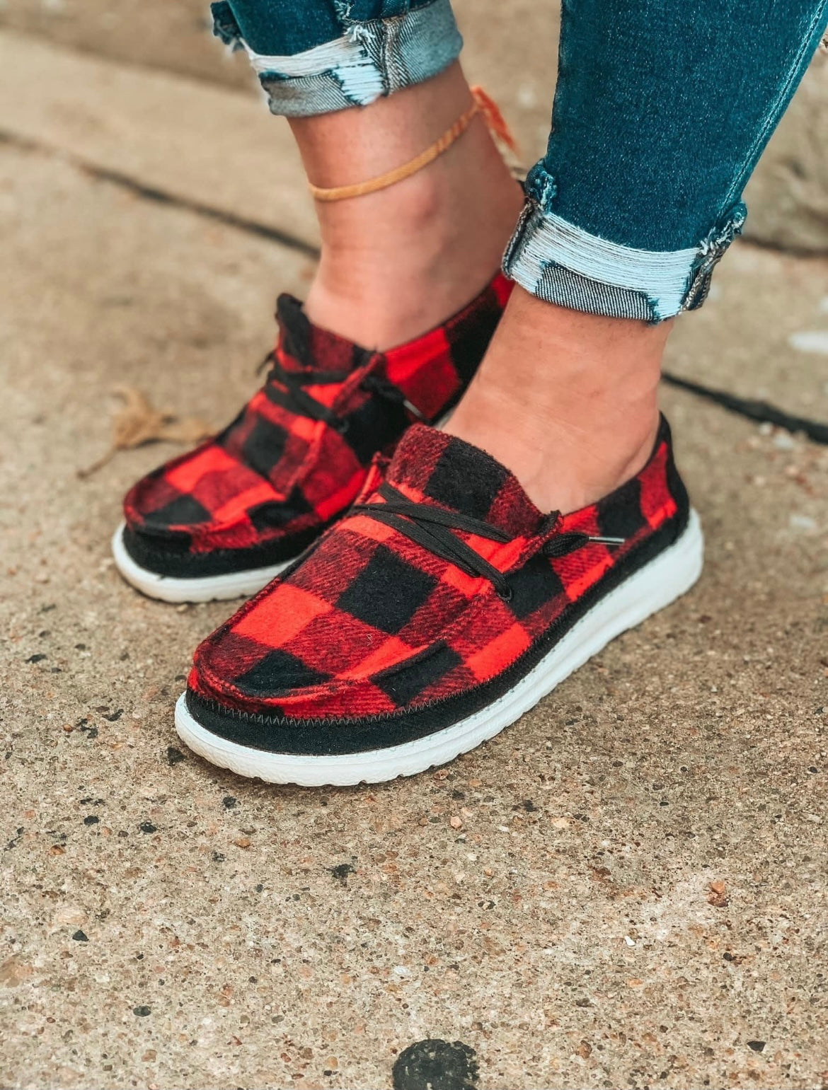 Ladies Gypsy Jazz Prima Shoes - Red Buffalo Plaid