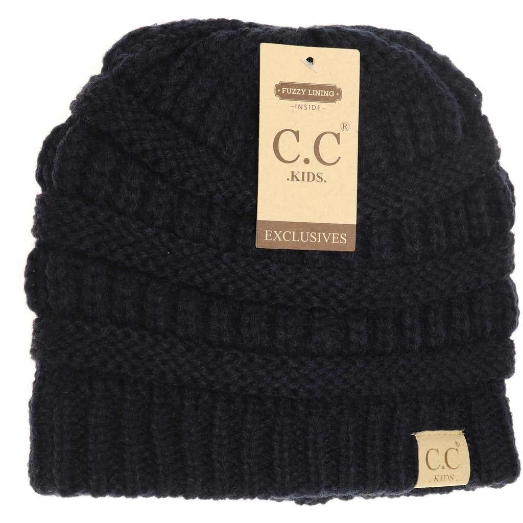 Kids solid fuzzy lined CC Beanie - Navy