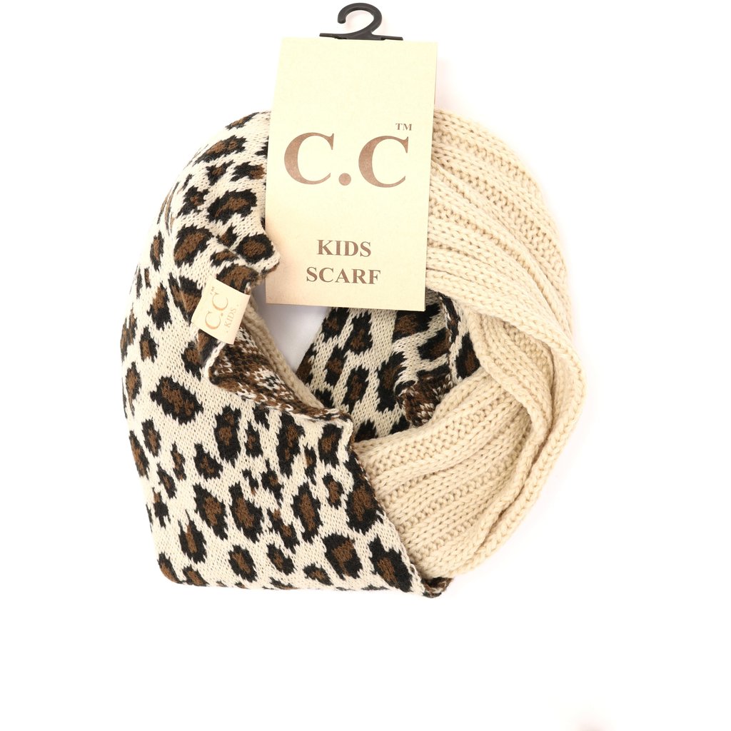 CC Beanie kids leopard print infinity scarf - Beige