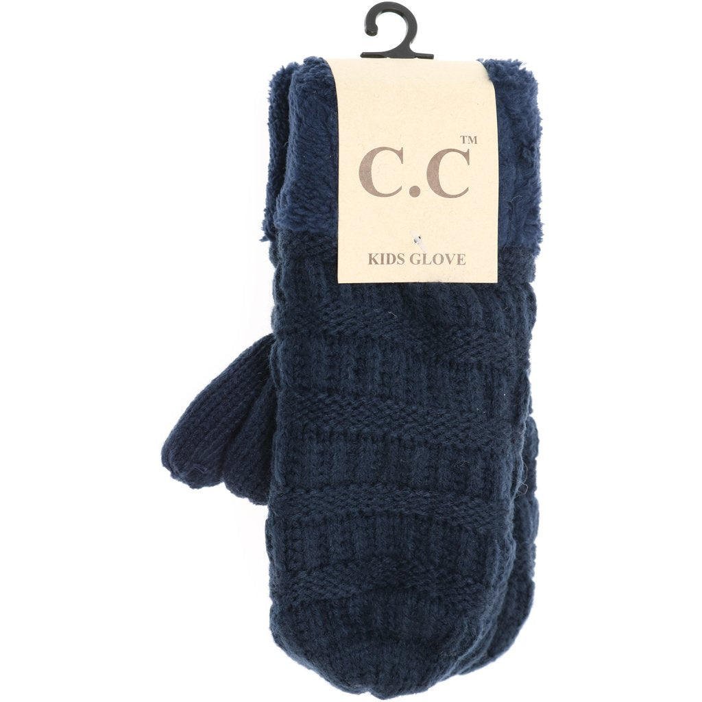 CC Beanie kids fuzzy lined mittens - Navy